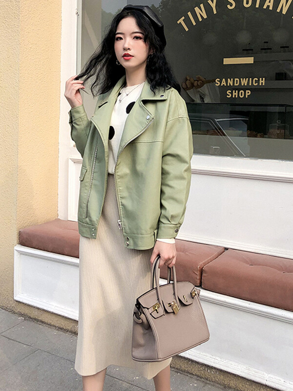 FTLZZ uus sügisene naiste kunstnahast jakk Mootorratturite Pu-nahast mantel, must vaba BF stiilis naiste välirõivad