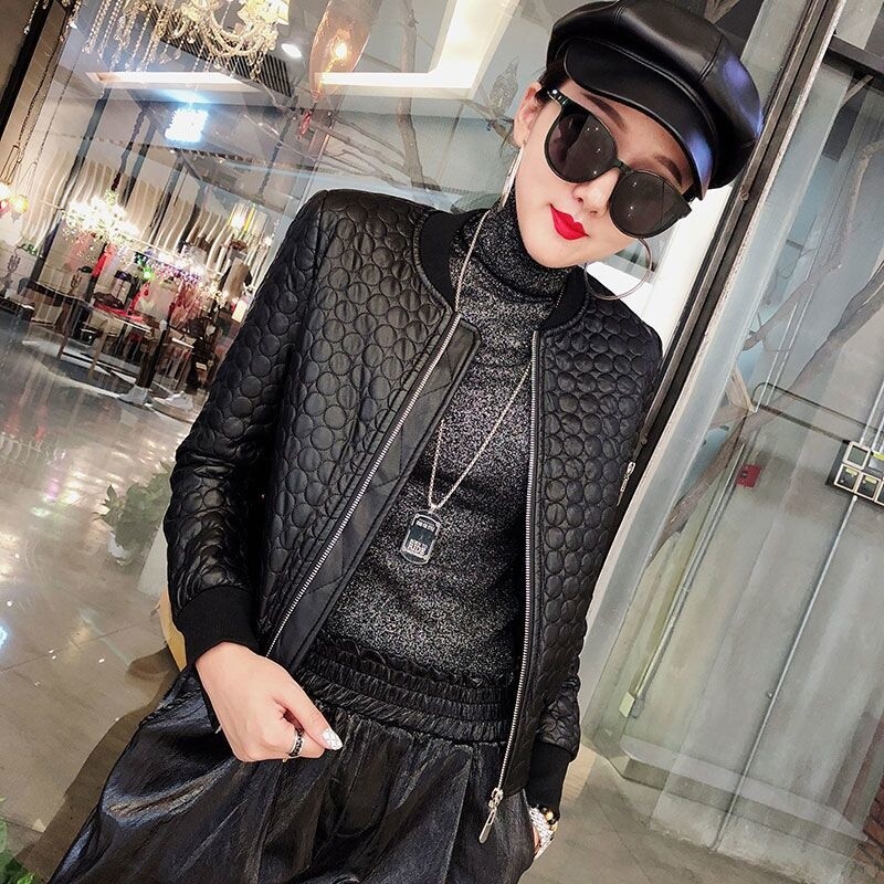 Jesen 2024. Novi ženski kožni kaput O-izreza dugih rukava kratka gornja odjeća Tanka motociklistička jakna PU kožna ženska