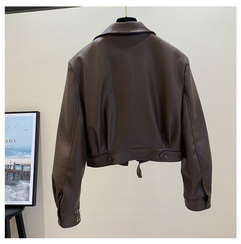 Motociklistička kožna jakna Ženska ulična odjeća na vezanje, patentni zatvarač Harajuku kožni kaput, dugi rukavi, kratke majice Gornja odjeća u korejskom stilu