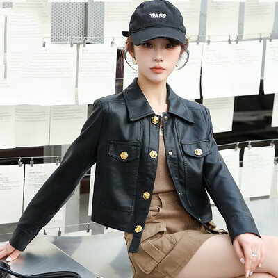 Nova jesensko-proljetna zgodna ženska jakna u stilu motocikla, kratka, otvorena PU kožna modna jakna visoke kvalitete