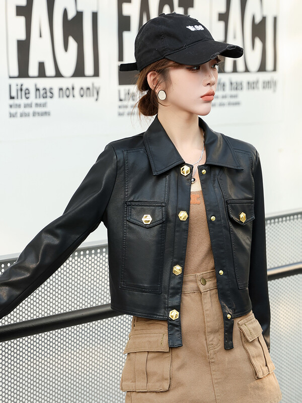 Nova jesensko-proljetna zgodna ženska jakna u stilu motocikla, kratka, otvorena PU kožna modna jakna visoke kvalitete
