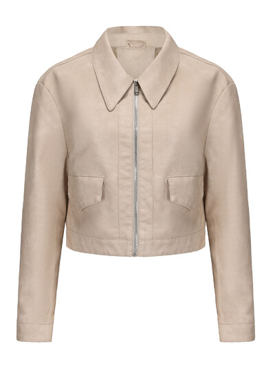 Ανοιξιάτικο και Φθινόπωρο Νέο Λεπτό Κοντό Γυναικείο Μπουφάν από Συνθετικό Δερμάτινο Γιακά Μακρυμάνικο Casual Γυναικείο Παλτό Μόδα PU Μπουφάν