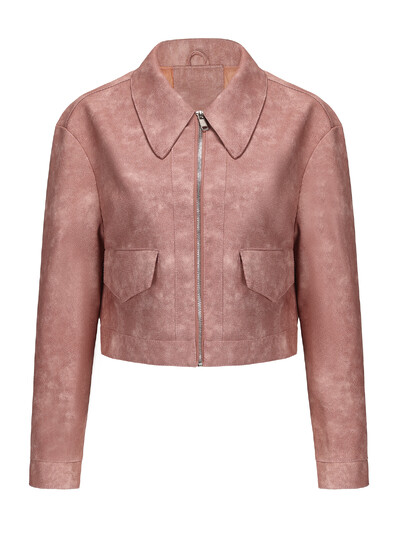 Ανοιξιάτικο και Φθινόπωρο Νέο Λεπτό Κοντό Γυναικείο Μπουφάν από Συνθετικό Δερμάτινο Γιακά Μακρυμάνικο Casual Γυναικείο Παλτό Μόδα PU Μπουφάν