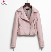 2024. Nove modne ženske glatke motociklističke jakne od umjetne kože, ženske dugih rukava, jesen, zima, biciklistička ulična crno-ružičasta jakna