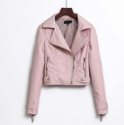 2024. Nove modne ženske glatke motociklističke jakne od umjetne kože, ženske dugih rukava, jesen, zima, biciklistička ulična crno-ružičasta jakna