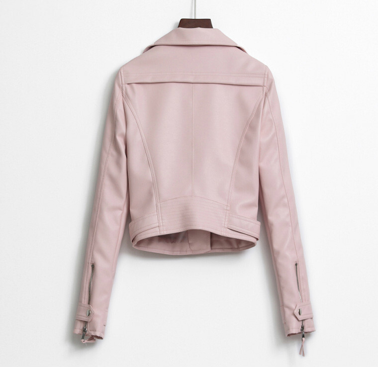 2024. Nove modne ženske glatke motociklističke jakne od umjetne kože, ženske dugih rukava, jesen, zima, biciklistička ulična crno-ružičasta jakna