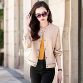 Kevadsügis stiilne daam lambanahast lühike jope 2024 moodne pikkade varrukatega kaetud nööpjakk naiste lambanahkne mantel