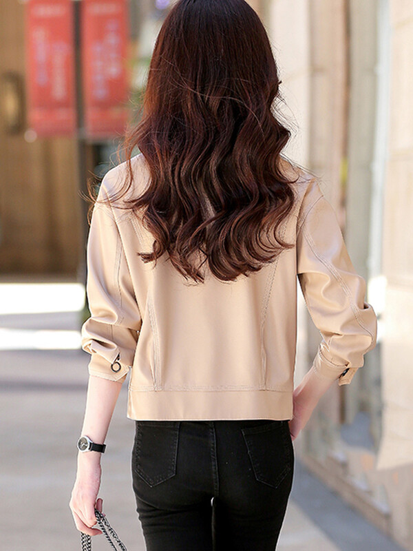 Kevadsügis stiilne daam lambanahast lühike jope 2024 moodne pikkade varrukatega kaetud nööpjakk naiste lambanahkne mantel