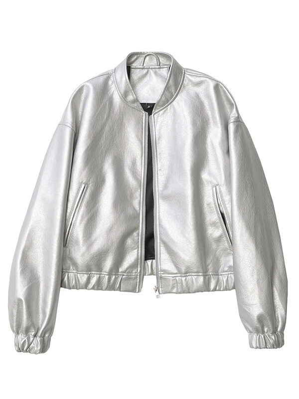 Ailegogo Nova Ženska srebrna kratka jakna od umjetne kože Proljeće Jesen Ulična ženska Ženska uska jakna s patentnim zatvaračem Moto Biker Outwear