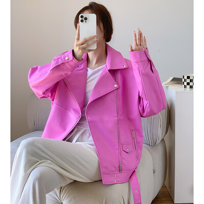 UCXQ korejska narančasta široka crna pu kožna jakna Novi ženski kaput s dugim rukavima na rever Fashion Tide proljeće ljeto 2024. SM4039