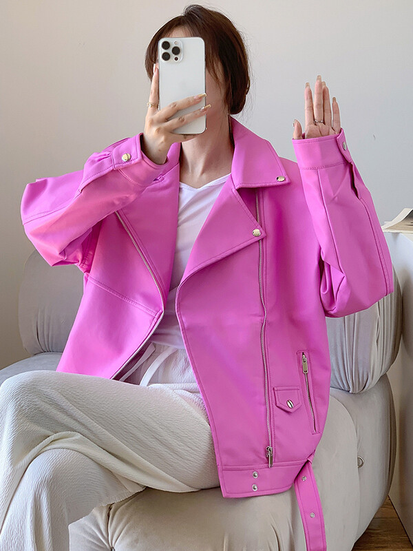 UCXQ korejska narančasta široka crna pu kožna jakna Novi ženski kaput s dugim rukavima na rever Fashion Tide proljeće ljeto 2024. SM4039