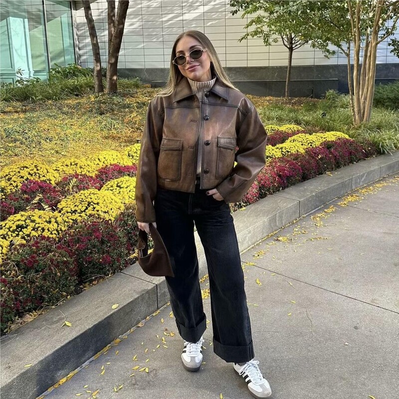 Ženska jakna od umjetne kože Zimska vintage odjeća jakna Ženske jakne od PU kože Y2K modna smeđa jakna Bikerski kaputi Luksuzni