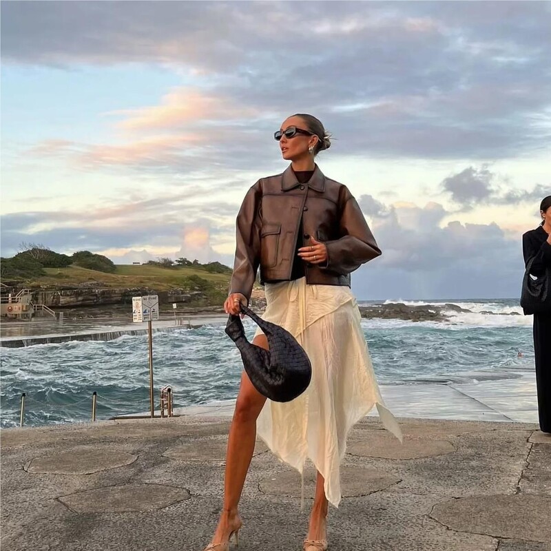 Ženska jakna od umjetne kože Zimska vintage odjeća jakna Ženske jakne od PU kože Y2K modna smeđa jakna Bikerski kaputi Luksuzni