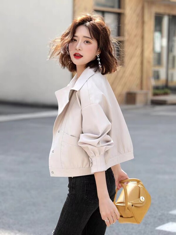 Labava ženska jakna od umjetne kože Novi motociklistički kratki kaput bez PU-a Proljetno-jesenska odjeća