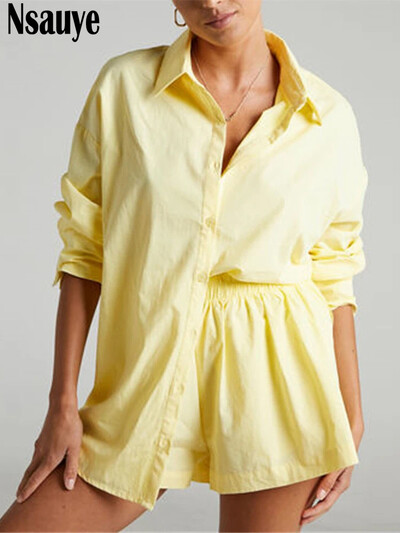 Nsauye Lounge Wear Women 2022 Ležerno plavo odijelo Overszied široke majice dugih rukava i mini kratke hlače Trenirka dvodijelni set