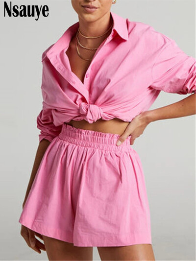 Nsauye Lounge Wear Women 2022 Ležerno plavo odijelo Overszied široke majice dugih rukava i mini kratke hlače Trenirka dvodijelni set