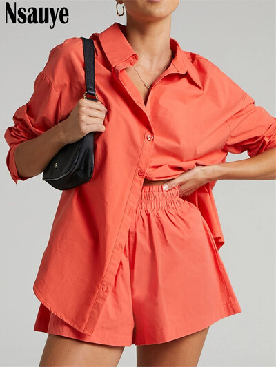 Nsauye Lounge Wear Women 2022 Ležerno plavo odijelo Overszied široke majice dugih rukava i mini kratke hlače Trenirka dvodijelni set