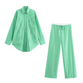 PB&ZA2024 Летен нов продукт Ежедневна дамска модна яка, широка широка риза с яка и прави панталони