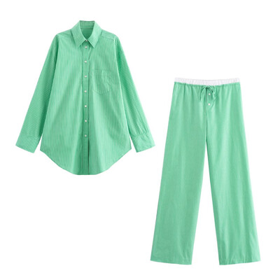 PB&ZA2024 Летен нов продукт Ежедневна дамска модна яка, широка широка риза с яка и прави панталони