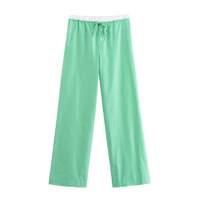 PB&ZA2024 Летен нов продукт Ежедневна дамска модна яка, широка широка риза с яка и прави панталони