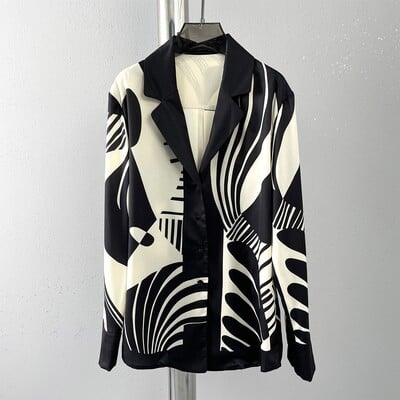 2024 Set de 2 bucăți cu imprimeu digital pentru femei, bluză șic cu mâneci lungi, top, pantaloni largi, cu picioare drepte, costum de modă, ținute de streetwear