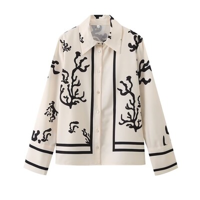 2024. Proljeće ljeto Žensko odijelo s printom Ženska ležerna bluza s reverima dugih rukava Hlače širokih nogavica Modna meka gornja odjeća za putovanje na posao