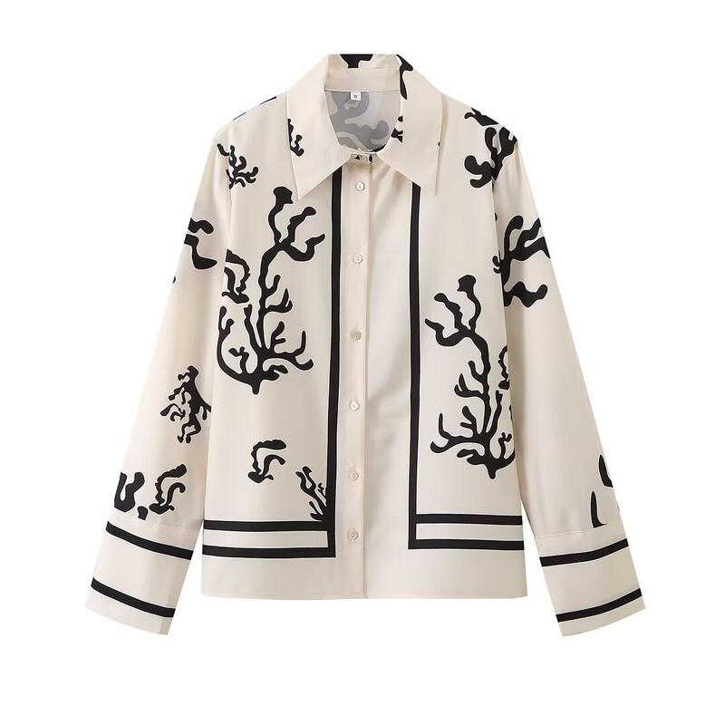 2024. Proljeće ljeto Žensko odijelo s printom Ženska ležerna bluza s reverima dugih rukava Hlače širokih nogavica Modna meka gornja odjeća za putovanje na posao