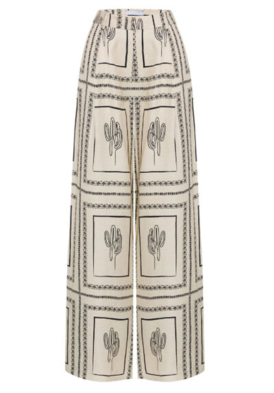 Ženske košulje s printom, dvodijelni set s reverima, gornji dio dugih rukava, visoki struk, široke hlače 2024., proljeće ljeto, ženska odijela za dom