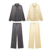 Willshela ženski modni 2-dijelni set s perlama s jednorednim kopčanjem i vintage hlače s elastičnim strukom Feamle Chic ženski kompleti hlača