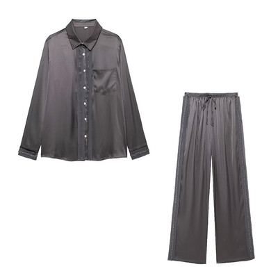 Willshela ženski modni 2-dijelni set s perlama s jednorednim kopčanjem i vintage hlače s elastičnim strukom Feamle Chic ženski kompleti hlača