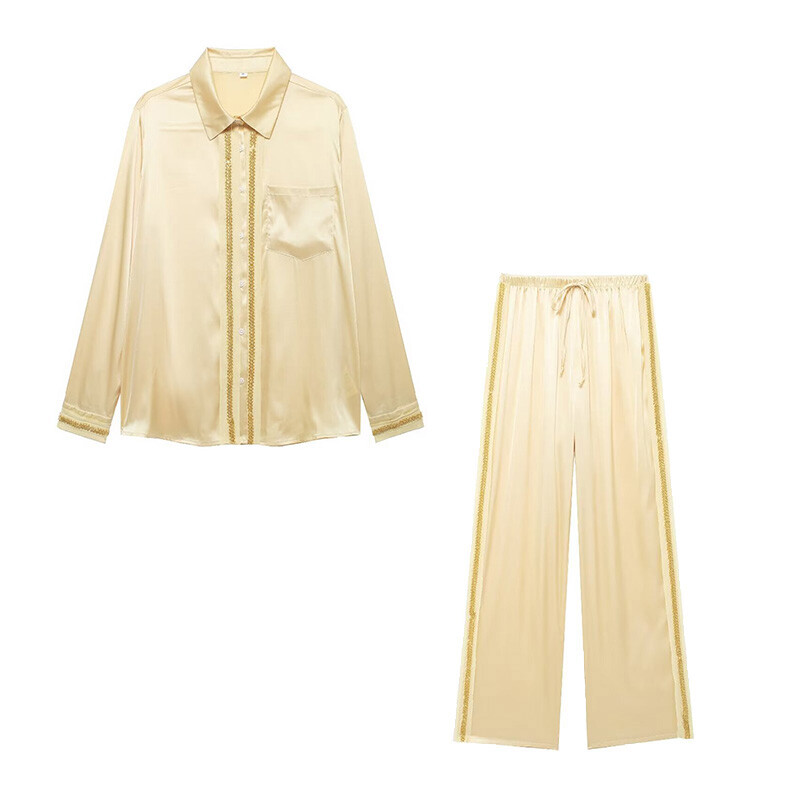 Willshela ženski modni 2-dijelni set s perlama s jednorednim kopčanjem i vintage hlače s elastičnim strukom Feamle Chic ženski kompleti hlača