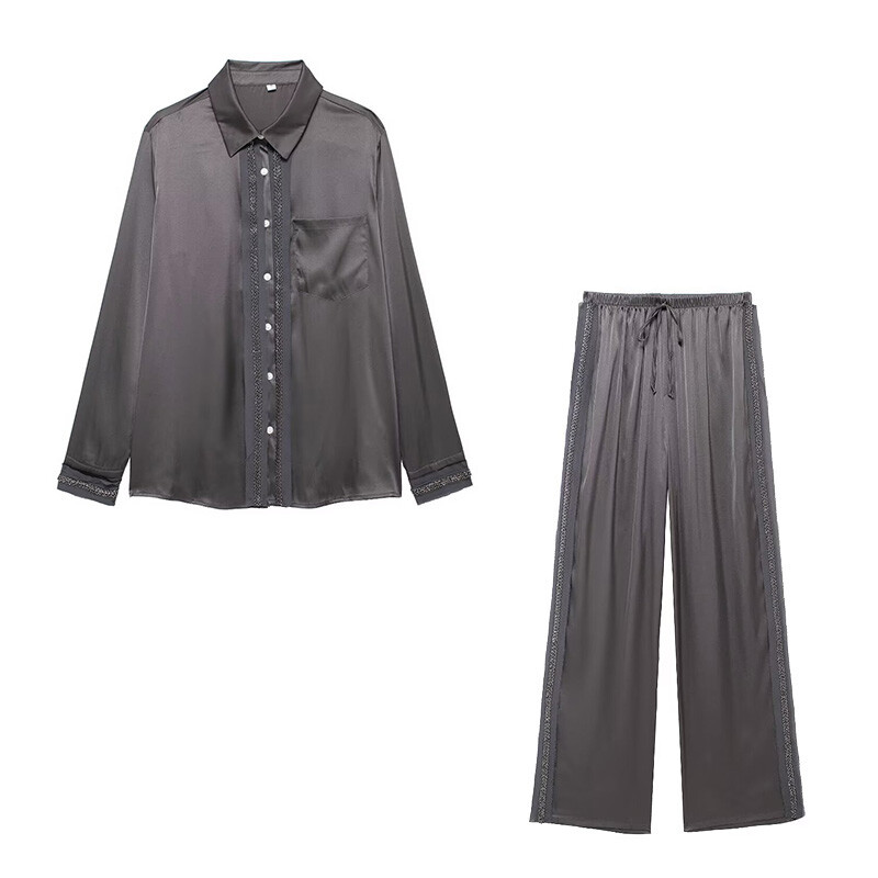 Willshela ženski modni 2-dijelni set s perlama s jednorednim kopčanjem i vintage hlače s elastičnim strukom Feamle Chic ženski kompleti hlača