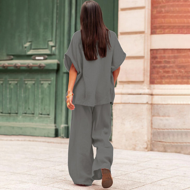 Elegantne košulje kratkih rukava i kompleti hlača Ženska moda ljeto 2024. Široke majice Usklađeni laneni kompleti od 2 komada Ženska odjeća Ležerna