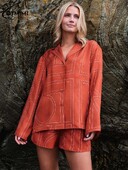 Модни комплекти от 2 части с червен принт на Oymimi Дамско облекло, елегантни едноредни ризи с дълъг ръкав и къси панталони с висока талия