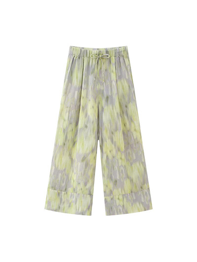 TRAFZA Γυναικεία μόδα ρετρό εμπριμέ δύο κομμάτια Tie-Dye εμπριμέ πουκάμισο με ένα κουμπί με ψηλόμεσο παντελόνι παντελόνι παντελόνι