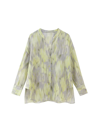 TRAFZA Γυναικεία μόδα ρετρό εμπριμέ δύο κομμάτια Tie-Dye εμπριμέ πουκάμισο με ένα κουμπί με ψηλόμεσο παντελόνι παντελόνι παντελόνι