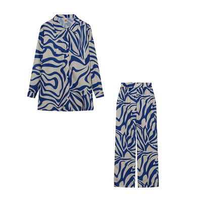 2022 Cross border Hot Edition Street Trendy Print Pükstekomplekt Pikkade varrukatega täisekraaniga trükitud õlgade särgikomplekt