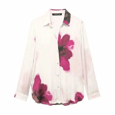 TRAFZA Trendovsko ljetno odijelo s hlačama s cvjetnim uzorkom Široke hlače s uzicom + široka bluza s reverima dugih rukava Ženski modni ugodan set