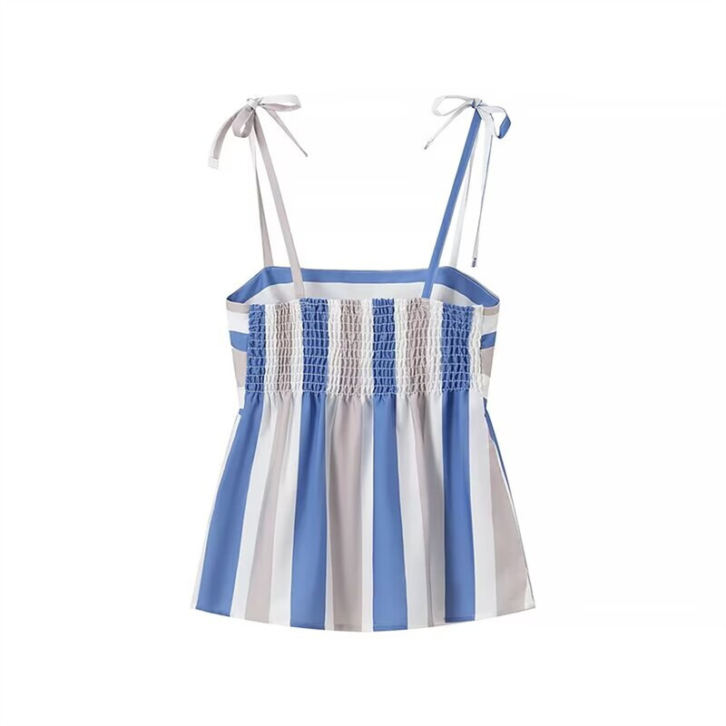 PB&ZA Ljeto 2024. nove ženske modne naramenice bez rukava uske majice na pruge visokog struka ravne hlače odijelo