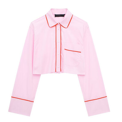 TRAF proljetna ženska modna ružičasta odijela s otvorenim ovratnikom, dugim rukavima, jednorednim kopčanjem + široke hlače na vezanje srednjeg struka