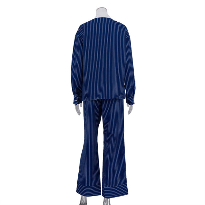 EWQ Casual Fashion triibuline üherealine särk ja kõrge vöökohaga laia säärega püksid, 2-osaline komplekt naisteriided 2024. aasta sügishooaeg