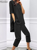 Ženski dvodijelni kompleti ZANZEA 2024 Jesen Asimetrične majice i hlače Odijela Uredska ulična odjeća Ležerni odgovarajući kompleti Modna odjeća