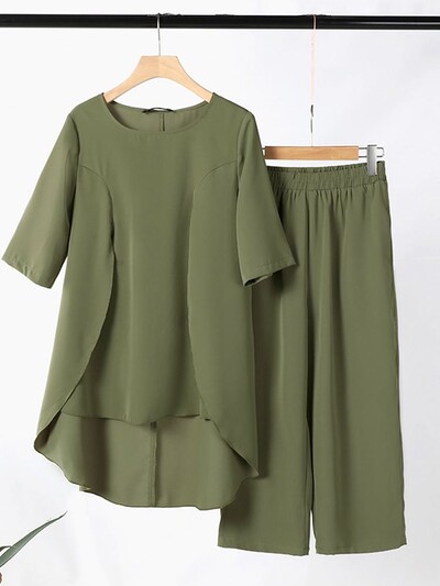 Ženski dvodijelni kompleti ZANZEA 2024 Jesen Asimetrične majice i hlače Odijela Uredska ulična odjeća Ležerni odgovarajući kompleti Modna odjeća