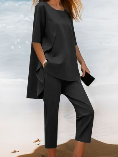 Ženski dvodijelni kompleti ZANZEA 2024 Jesen Asimetrične majice i hlače Odijela Uredska ulična odjeća Ležerni odgovarajući kompleti Modna odjeća