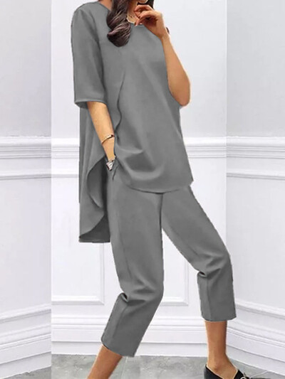 Ženski dvodijelni kompleti ZANZEA 2024 Jesen Asimetrične majice i hlače Odijela Uredska ulična odjeća Ležerni odgovarajući kompleti Modna odjeća