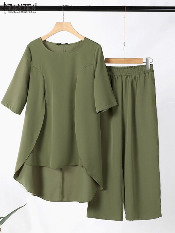 Ženski dvodijelni kompleti ZANZEA 2024 Jesen Asimetrične majice i hlače Odijela Uredska ulična odjeća Ležerni odgovarajući kompleti Modna odjeća