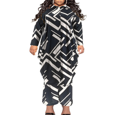 Suures suuruses kaheosalised komplektid, naiste komplektid, sobivad kostüümid, triibuline prindiga topp ja püksikomplektid vabaaja sügis-talv hulgimüük