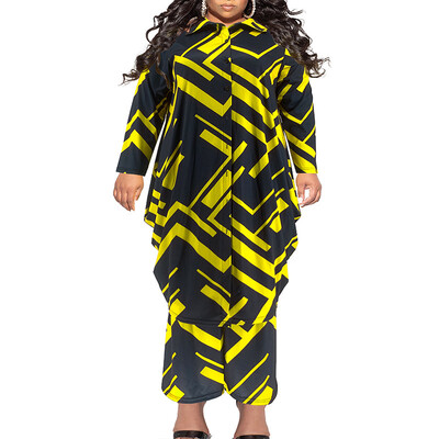 Suures suuruses kaheosalised komplektid, naiste komplektid, sobivad kostüümid, triibuline prindiga topp ja püksikomplektid vabaaja sügis-talv hulgimüük