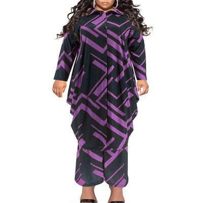 Suures suuruses kaheosalised komplektid, naiste komplektid, sobivad kostüümid, triibuline prindiga topp ja püksikomplektid vabaaja sügis-talv hulgimüük