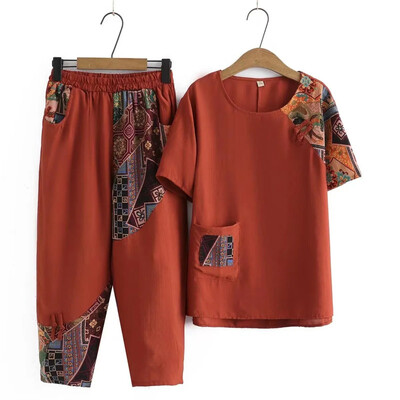 Žensko ležerno odijelo Ljeto Nova moda Odjeća velikih veličina Široka pamučna lanena majica kratkih rukava Dvodijelni komplet skraćenih hlača Harlan